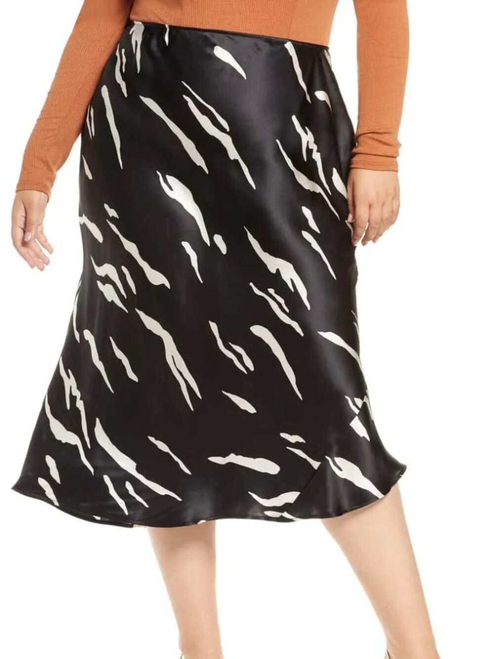 100% Silk REFORMATION Pratt Print Silk Satin Midi Skirt sz 12